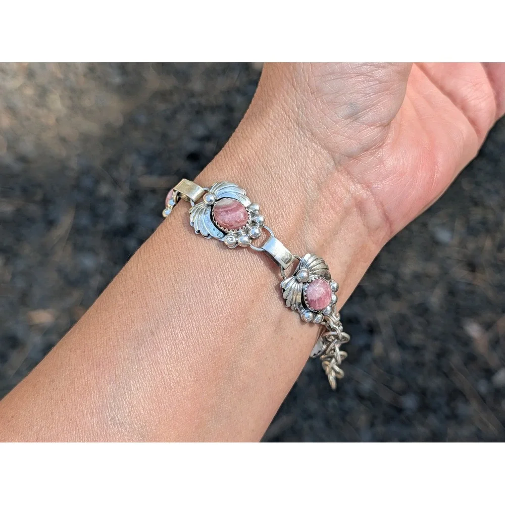 Handmade Navajo Natural‎ Wreath Rhodochrosite Stone Bracelet Fits 8-9.5 in. **